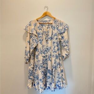 Free People! Floral Blue and Cream Dress